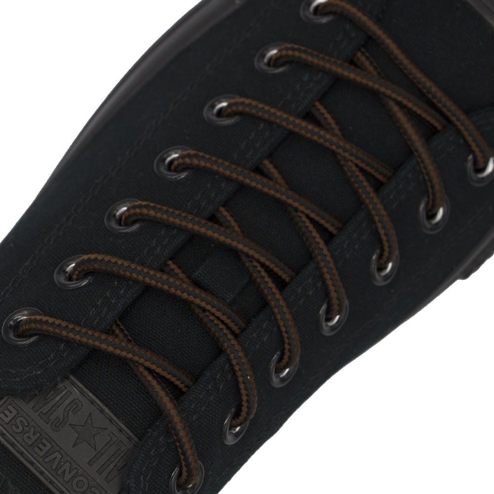 Black Brown Striped Shoelace - Round