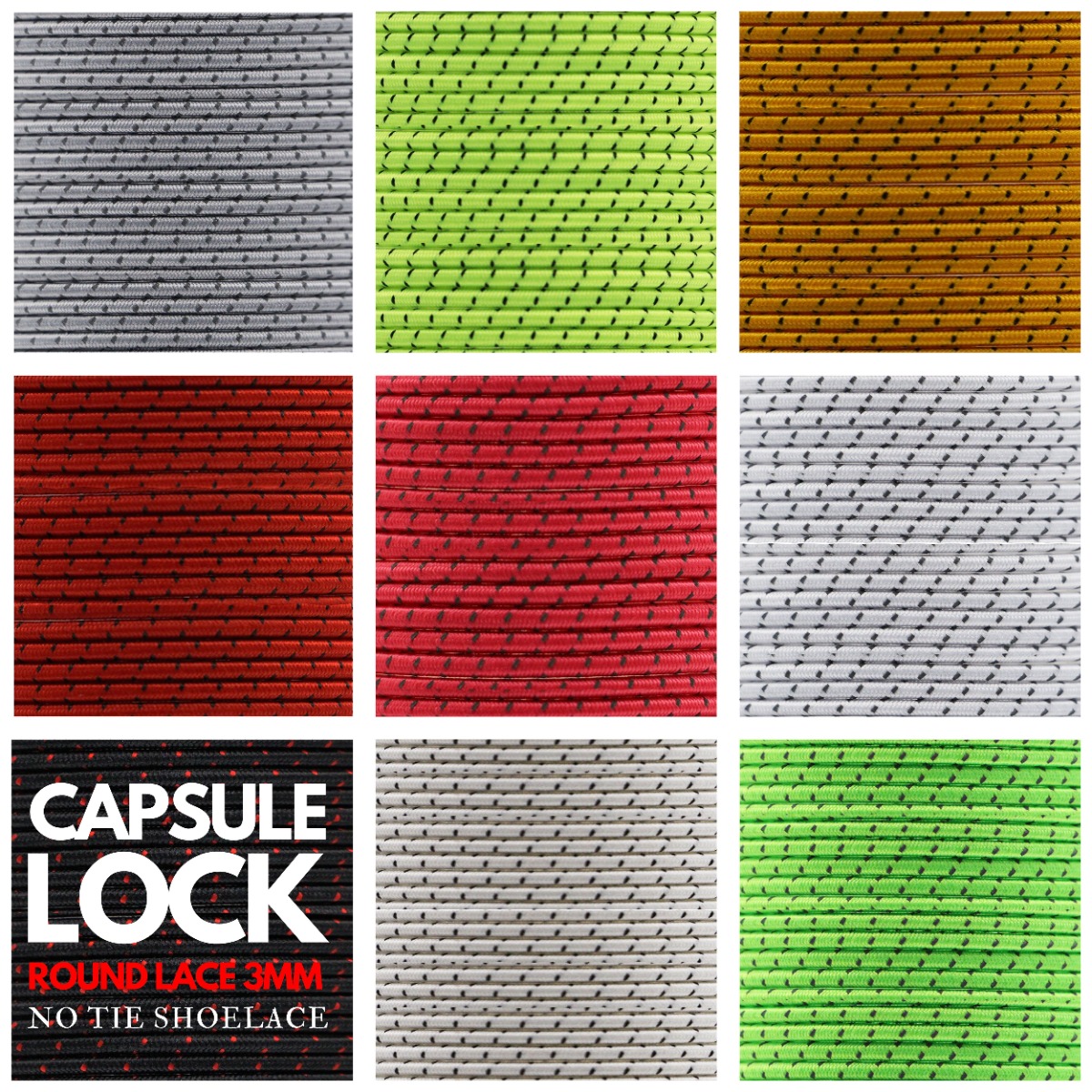 Black Dash Capsule Lock No Tie Shoelace - Round Elastic Shoelace