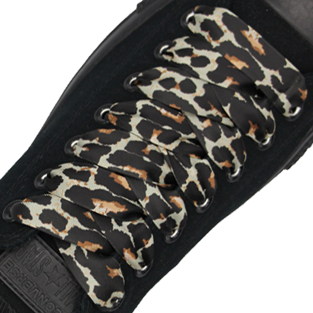 Leopard Brown Satin Shoelaces - Flat 20mm
