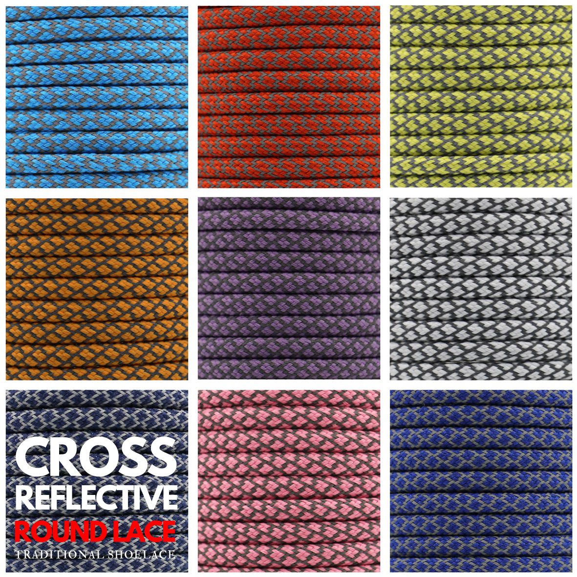 Reflective Shoelace - Cross Style - Round Ø5mm