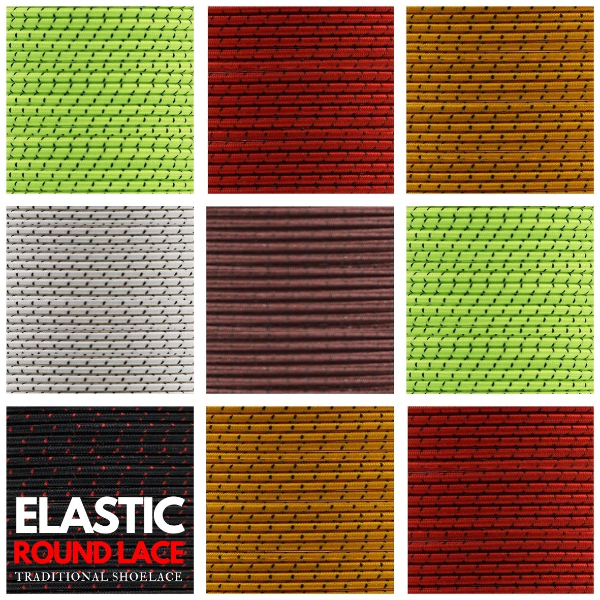 Black Dash Elastic Shoelace - Round Ø3mm