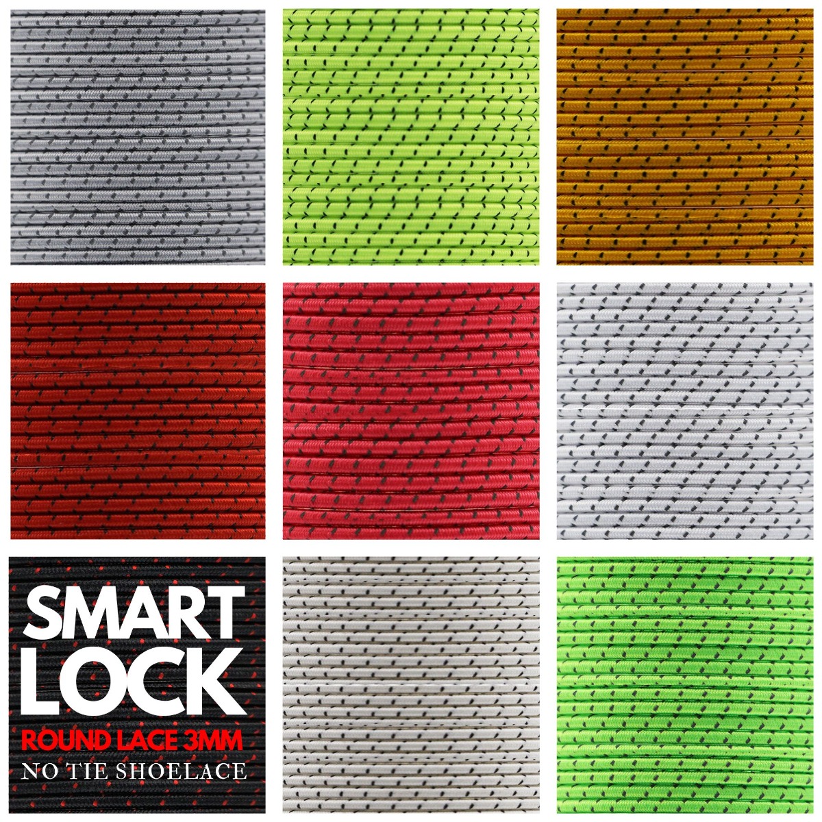 Black Dash Smart Lock No Tie Shoelace - 100cm Round Elastic Ø3mm