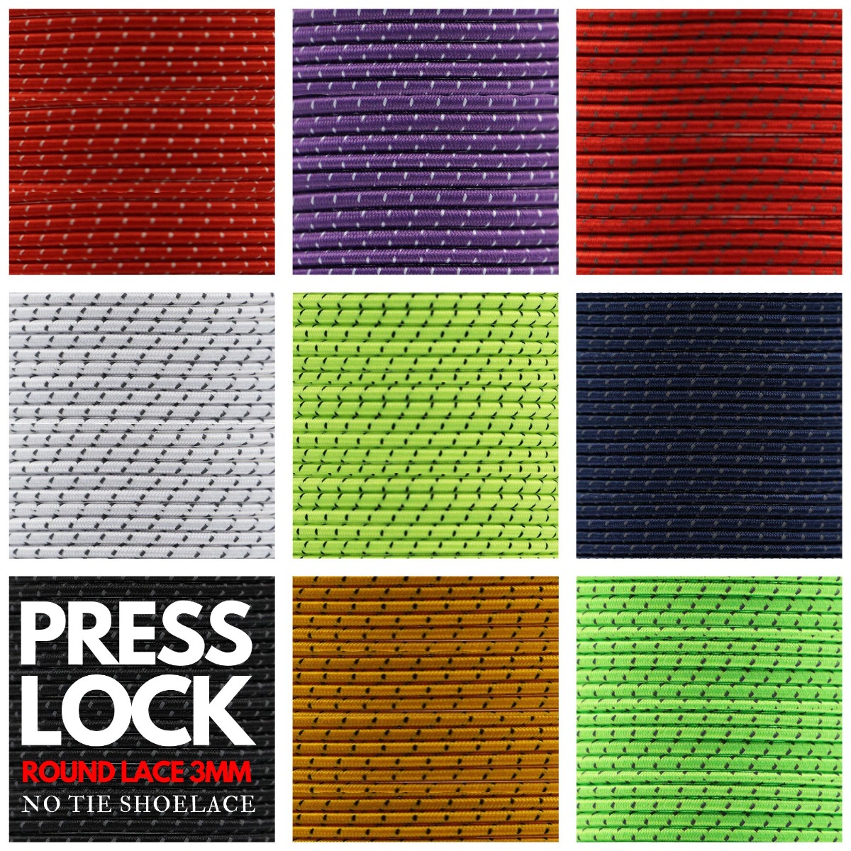 Reflective Press Lock No Tie Shoelace - Round Ø3mm