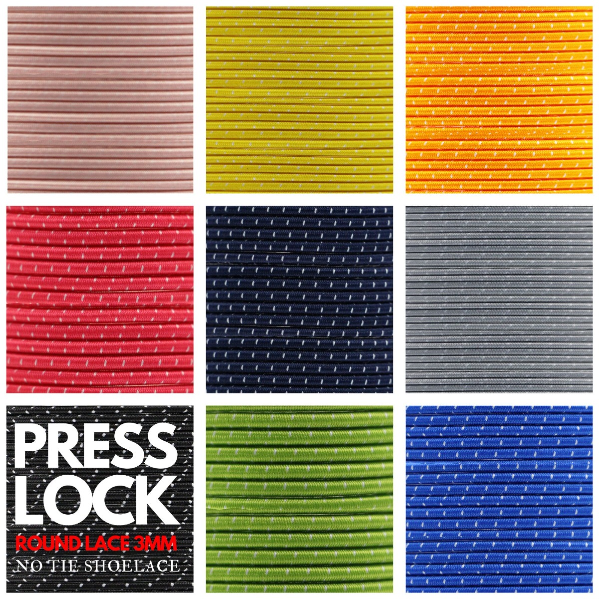 White Dash Press Lock No Tie Shoelace - Round Elastic Ø3mm