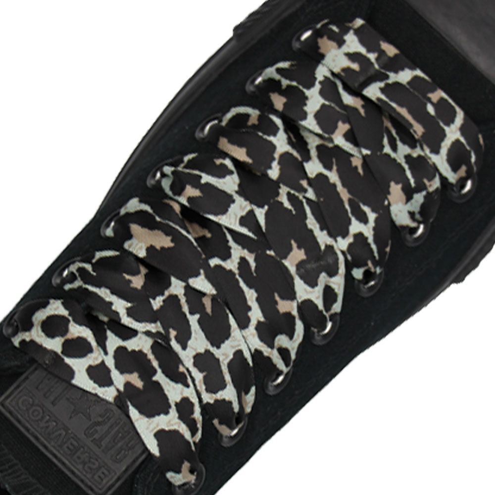 Leopard White Satin Shoelaces - Flat 20mm